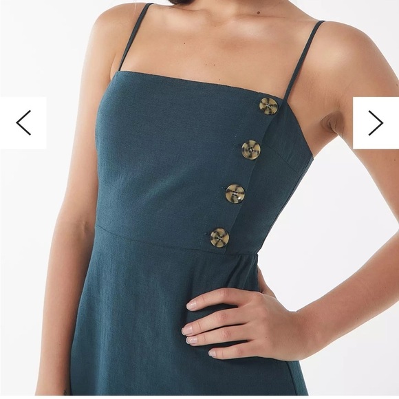 Urban Outfitters Riley Button-Down Linen Cotton Mini Dress Teal Size 4 - Picture 3 of 11